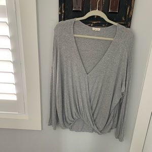 Ladies grey flowing wrap top size large